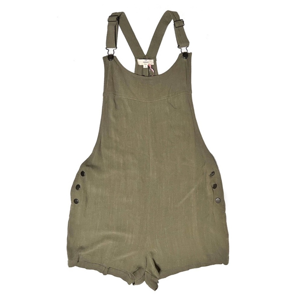 Entro Linen Shorts Overall Romper • Army Green • Large